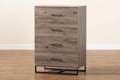Baxton Studio Daxton Modern and Contemporary Rustic Oak Finished Wood 4-Drawer Storage Chest