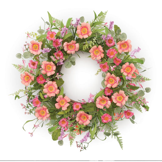 Mixed Daisy and Lavender Floral Wreath 24 Inch