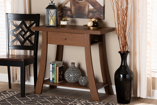 Baxton Studio Herman Modern and Contemporary Walnut Brown Finished Wood 1-Drawer Console Table