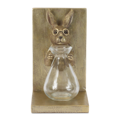 Rabbit Bookends with Glass Vase (Set of 2)
