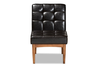 Baxton Studio Sanford Mid-Century Modern Dark Brown Faux Leather Upholstered and Walnut Brown Finished Wood Dining Chair