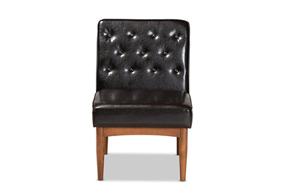 Baxton Studio Riordan Mid-Century Modern Dark Brown Faux Leather Upholstered and Walnut Brown Finished Wood Dining Chair