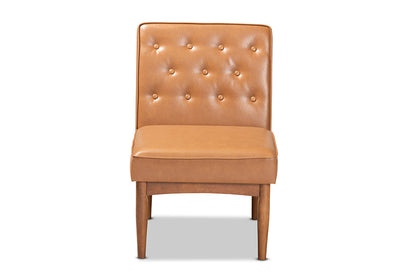 Baxton Studio Riordan Mid-Century Modern Tan Faux Leather Upholstered and Walnut Brown Finished Wood Dining Chair