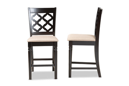 Baxton Studio Ramiro Modern and Contemporary Transitional Sand Fabric Upholstered and Dark Brown Finished Wood 2-Piece Counter Stool Set