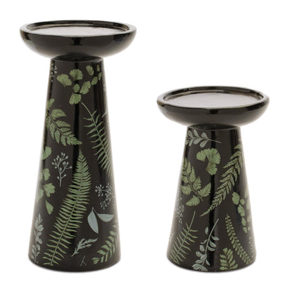 Ceramic Botanical Print Candle Holders (Set of 2)