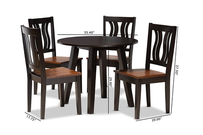 Baxton Studio Anesa Modern and Contemporary Transitional Two-Tone Dark Brown and Walnut Brown Finished Wood 5-Piece Dining Set