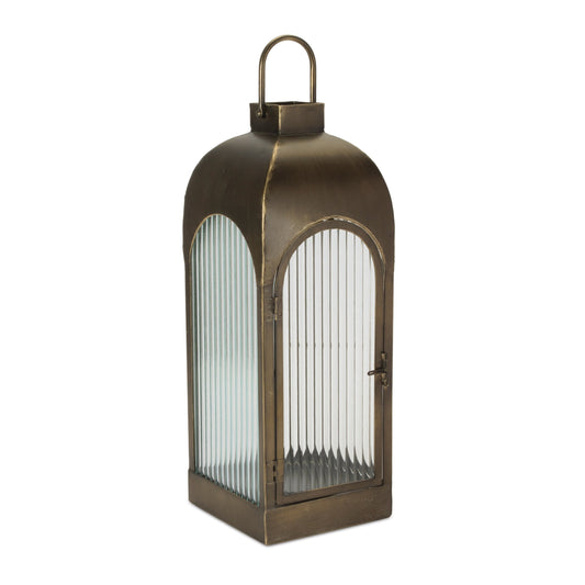 Arched Iron and Ribbed Glass Lantern 22"H