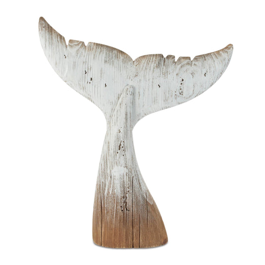Distressed Wood Whale Tail DŽcor 20"H