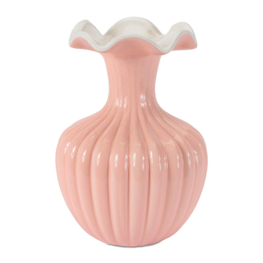Ribbed Ruffle Rim Vase 8"H