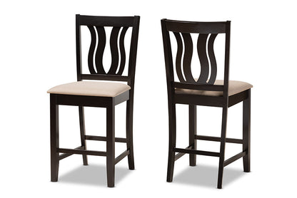 Baxton Studio Fenton Modern and Contemporary Transitional Sand Fabric Upholstered and Dark Brown Finished Wood 2-Piece Counter Stool Set