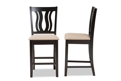 Baxton Studio Fenton Modern and Contemporary Transitional Sand Fabric Upholstered and Dark Brown Finished Wood 2-Piece Counter Stool Set