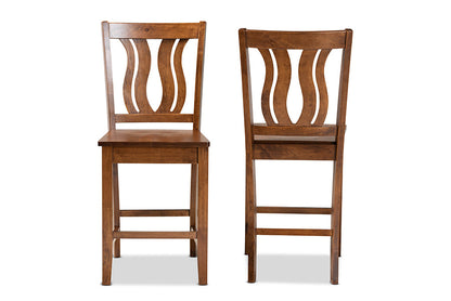 Baxton Studio Fenton Modern and Contemporary Transitional Walnut Brown Finished Wood 2-Piece Counter Stool Set
