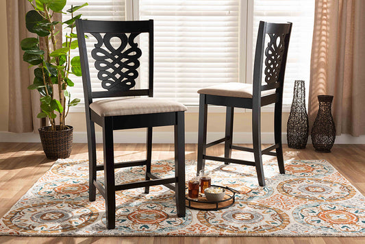 Baxton Studio Gervais Modern and Contemporary Transitional Sand Fabric Upholstered and Dark Brown Finished Wood 2-Piece Counter Stool Set