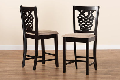 Baxton Studio Gervais Modern and Contemporary Transitional Sand Fabric Upholstered and Dark Brown Finished Wood 2-Piece Counter Stool Set