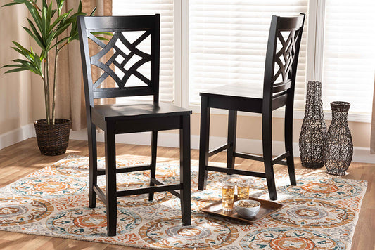 Baxton Studio Nicolette Modern and Contemporary Transitional Dark Brown Finished Wood 2-Piece Counter Stool Set