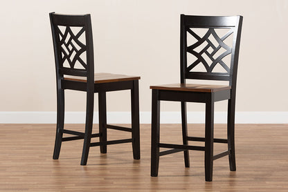 Baxton Studio Nicolette Modern and Contemporary Two-Tone Dark Brown and Walnut Brown Finished Wood 2-Piece Counter Stool Set