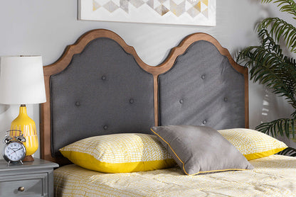 Baxton Studio Falk Vintage Classic Traditional Dark Grey Fabric Upholstered and Walnut Brown Finished Wood Queen Size Arched Headboard