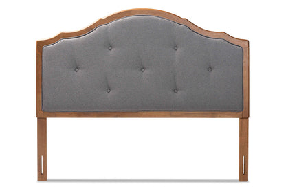 Baxton Studio Gala Vintage Classic Traditional Dark Grey Fabric Upholstered and Walnut Brown Finished Wood Queen Size Arched Headboard