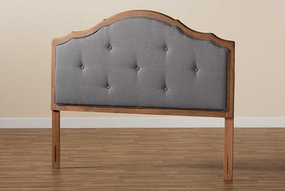 Baxton Studio Gala Vintage Classic Traditional Dark Grey Fabric Upholstered and Walnut Brown Finished Wood Queen Size Arched Headboard