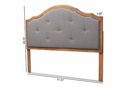 Baxton Studio Gala Vintage Classic Traditional Dark Grey Fabric Upholstered and Walnut Brown Finished Wood Queen Size Arched Headboard