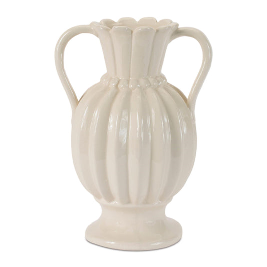 Stoneware led Ribbed Vase 9"H