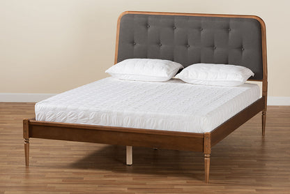 Baxton Studio Diantha Classic and Traditional Dark Grey Fabric Upholstered and Walnut Brown Finished Wood King Size Platform Bed