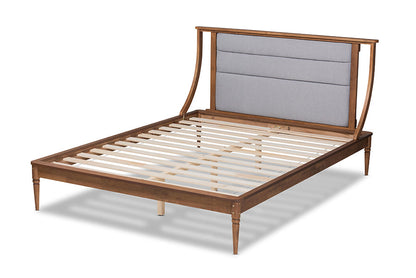 Baxton Studio Regis Modern and Contemporary Transitional Light Grey Fabric Upholstered and Walnut Brown Finished Wood King Size Platform Bed
