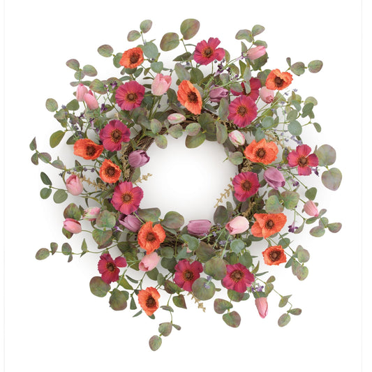 Poppy & Tulip Floral Wreath 22"D