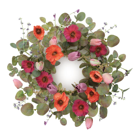 Poppy and Tulip Floral Candle Ring 18"D