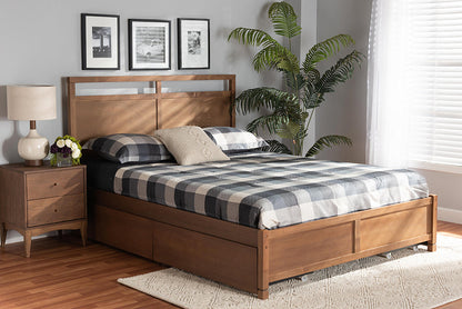 Baxton Studio Saffron Modern and Contemporary Walnut Brown Finished Wood King Size 4-Drawer Platform Storage Bed