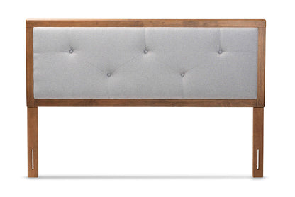 Baxton Studio Abner Modern and Contemporary Transitional Light Grey Fabric Upholstered and Walnut Brown Finished Wood Full Size Headboard