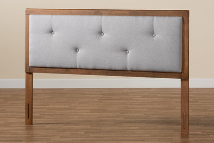 Baxton Studio Abner Modern and Contemporary Transitional Light Grey Fabric Upholstered and Walnut Brown Finished Wood Full Size Headboard