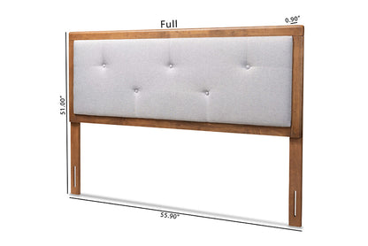 Baxton Studio Abner Modern and Contemporary Transitional Light Grey Fabric Upholstered and Walnut Brown Finished Wood Full Size Headboard