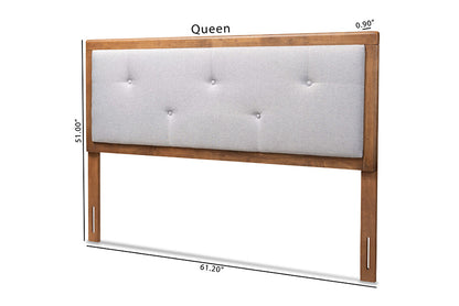 Baxton Studio Abner Modern and Contemporary Transitional Light Grey Fabric Upholstered and Walnut Brown Finished Wood Full Size Headboard