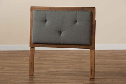 Baxton Studio Abner Modern and Contemporary Transitional Dark Grey Fabric Upholstered and Walnut Brown Finished Wood Twin Size Headboard