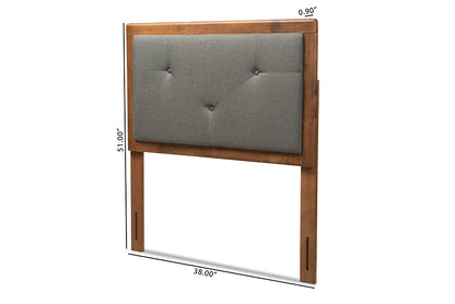 Baxton Studio Abner Modern and Contemporary Transitional Dark Grey Fabric Upholstered and Walnut Brown Finished Wood Twin Size Headboard