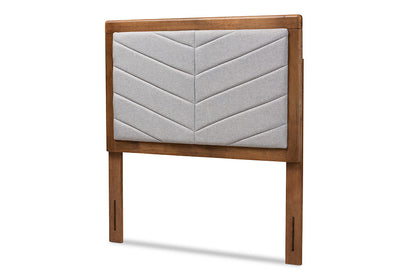Baxton Studio Iden Modern and Contemporary Light Grey Fabric Upholstered and Walnut Brown Finished Wood Twin Size Headboard