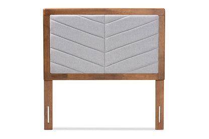 Baxton Studio Iden Modern and Contemporary Light Grey Fabric Upholstered and Walnut Brown Finished Wood Twin Size Headboard