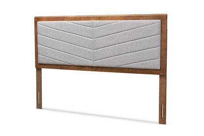 Baxton Studio Iden Modern and Contemporary Light Grey Fabric Upholstered and Walnut Brown Finished Wood Full Size Headboard
