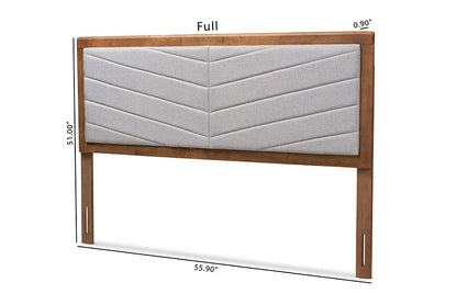 Baxton Studio Iden Modern and Contemporary Light Grey Fabric Upholstered and Walnut Brown Finished Wood Full Size Headboard