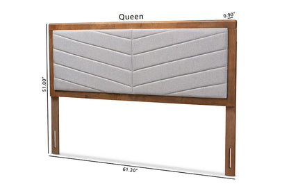 Baxton Studio Iden Modern and Contemporary Light Grey Fabric Upholstered and Walnut Brown Finished Wood Full Size Headboard