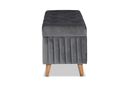 Baxton Studio Hanley Modern and Contemporary Grey Velvet Fabric Upholstered and Walnut Brown Finished Wood Storage Ottoman