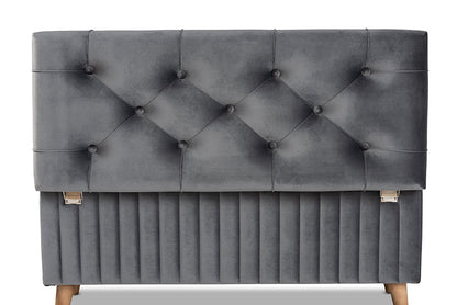 Baxton Studio Hanley Modern and Contemporary Grey Velvet Fabric Upholstered and Walnut Brown Finished Wood Storage Ottoman