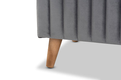 Baxton Studio Hanley Modern and Contemporary Grey Velvet Fabric Upholstered and Walnut Brown Finished Wood Storage Ottoman