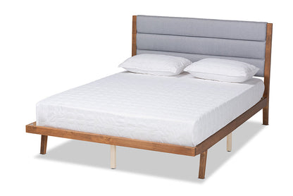 Baxton Studio Jarlan Modern and Contemporary Transitional Grey Fabric Upholstered and Walnut Brown Finished Wood Full Size Platform Bed