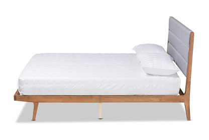 Baxton Studio Jarlan Modern and Contemporary Transitional Grey Fabric Upholstered and Walnut Brown Finished Wood Full Size Platform Bed