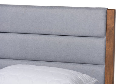 Baxton Studio Jarlan Modern and Contemporary Transitional Grey Fabric Upholstered and Walnut Brown Finished Wood King Size Platform Bed