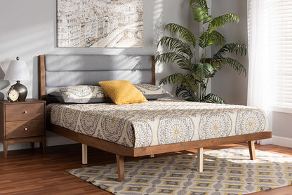 Baxton Studio Jarlan Modern and Contemporary Transitional Grey Fabric Upholstered and Walnut Brown Finished Wood King Size Platform Bed