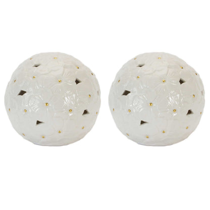 Floral Embossed Ceramic Orb (Set of 2)