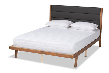 Baxton Studio Jarlan Modern and Contemporary Transitional Charcoal Fabric Upholstered and Walnut Brown Finished Wood King Size Platform Bed